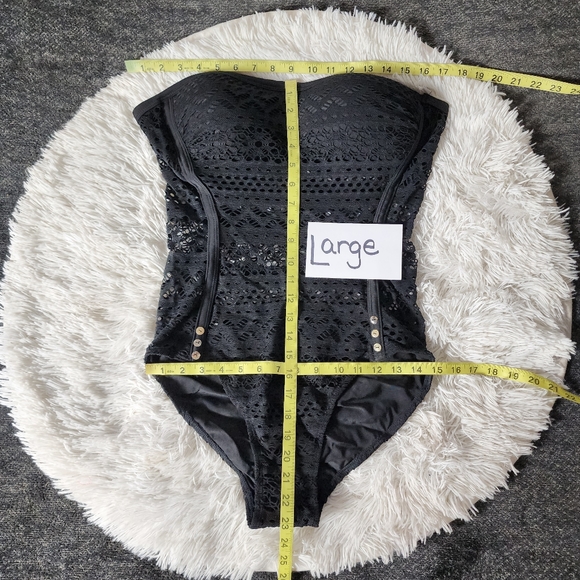 NWOT Black Fishnet One Piece Halter Bathing Suit - Picture 9 of 14